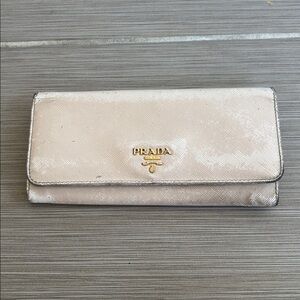 Worn Prada Safiano Leather Wallet Cream and Gold Made in Spain